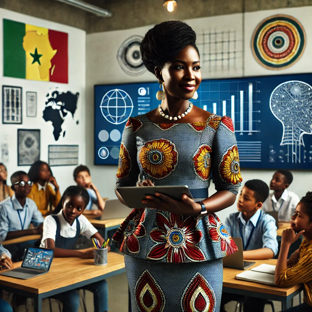 Professeur Sénégalaise salle de classe équipée d’un écran interactif