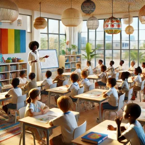 enfants de maternelle en activité artistique à l’école du futur